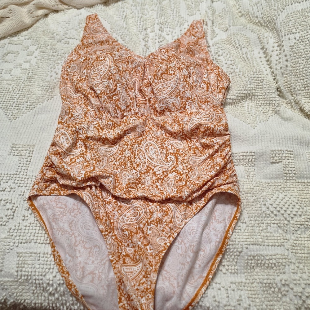 Denim & Co. Womens Beach Surplice One-Piece with Ruching Desert Paisley Size 16